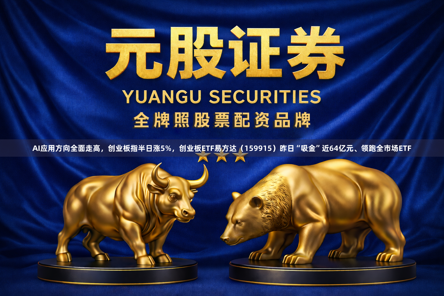 AI应用方向全面走高，创业板指半日涨5%，创业板ETF易方达（159915）昨日“吸金”近64亿元、领跑全市场ETF