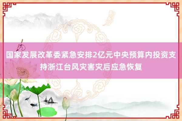 国家发展改革委紧急安排2亿元中央预算内投资支持浙江台风灾害灾后应急恢复