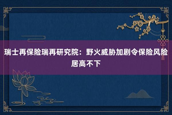 瑞士再保险瑞再研究院：野火威胁加剧令保险风险居高不下