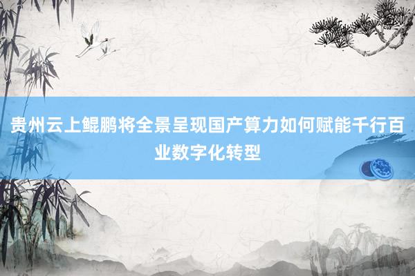 贵州云上鲲鹏将全景呈现国产算力如何赋能千行百业数字化转型