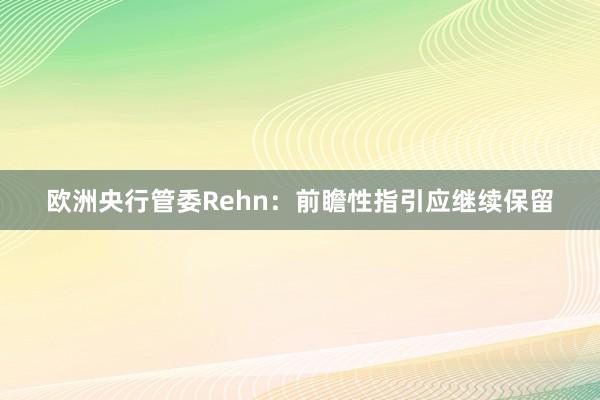 欧洲央行管委Rehn：前瞻性指引应继续保留