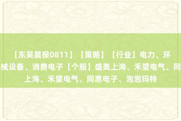 【东吴晨报0811】【策略】【行业】电力、环保、电力设备、机械设备、消费电子【个股】盛美上海、禾望电气、同惠电子、泡泡玛特