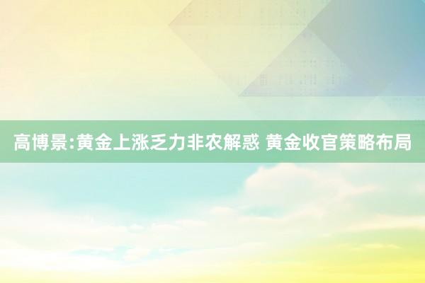 高博景:黄金上涨乏力非农解惑 黄金收官策略布局