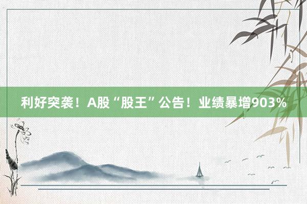 利好突袭！A股“股王”公告！业绩暴增903%