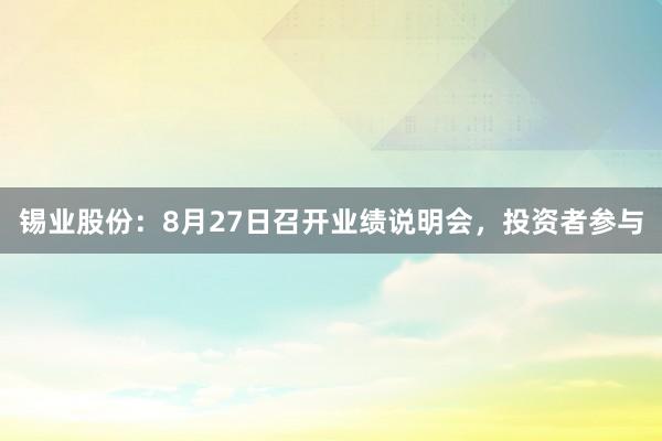 锡业股份：8月27日召开业绩说明会，投资者参与
