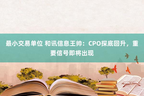 最小交易单位 和讯信息王帅：CPO探底回升，重要信号即将出现