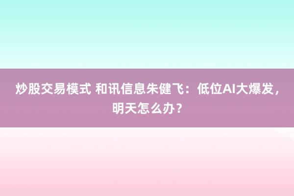 炒股交易模式 和讯信息朱健飞：低位AI大爆发，明天怎么办？