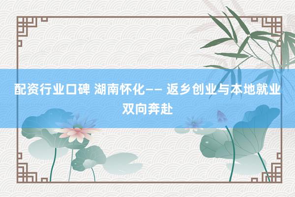 配资行业口碑 湖南怀化—— 返乡创业与本地就业双向奔赴