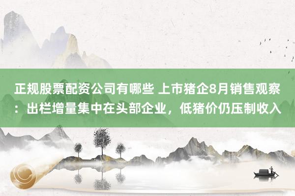 正规股票配资公司有哪些 上市猪企8月销售观察：出栏增量集中在头部企业，低猪价仍压制收入