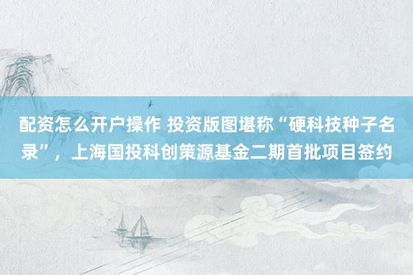 配资怎么开户操作 投资版图堪称“硬科技种子名录”，上海国投科创策源基金二期首批项目签约