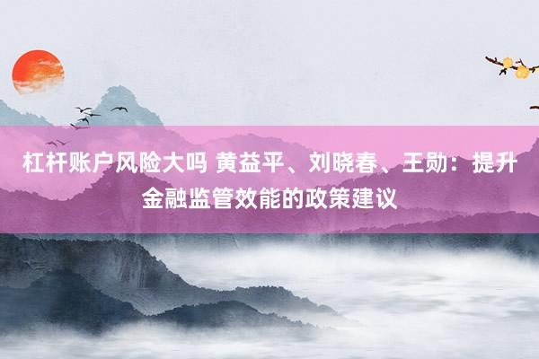 杠杆账户风险大吗 黄益平、刘晓春、王勋：提升金融监管效能的政策建议